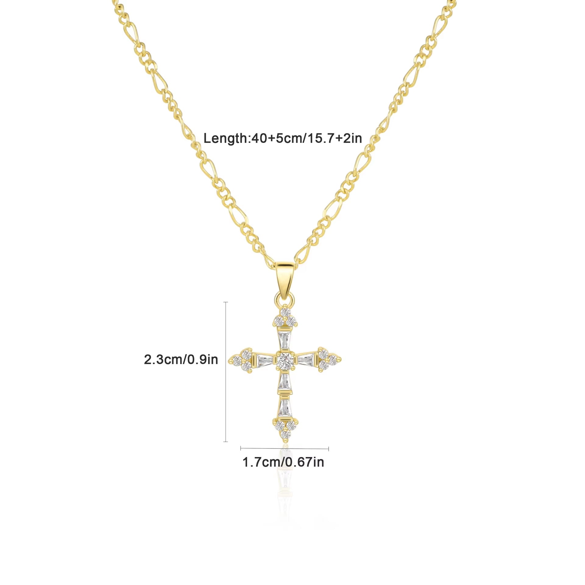 Trendy CZ Cross Necklace for Women 14K Real Gold Silver Plated Cross Pendant Figaro NK Chain Necklace Religious Faith Jewelry