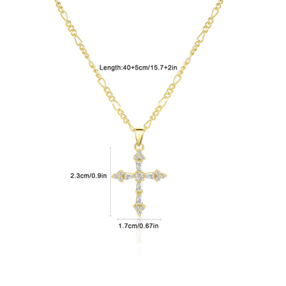 Trendy CZ Cross Necklace for Women 14K Real Gold Silver Plated Cross Pendant Figaro NK Chain Necklace Religious Faith Jewelry