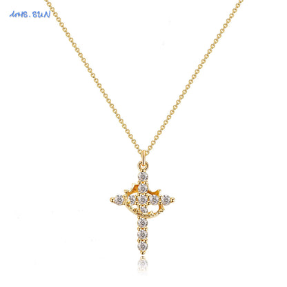 Cubic Zircon Rotatable Crown Cross Pendant Necklaces Classic Stainless Steel Chain Banquet Party Jewelry for Women Men