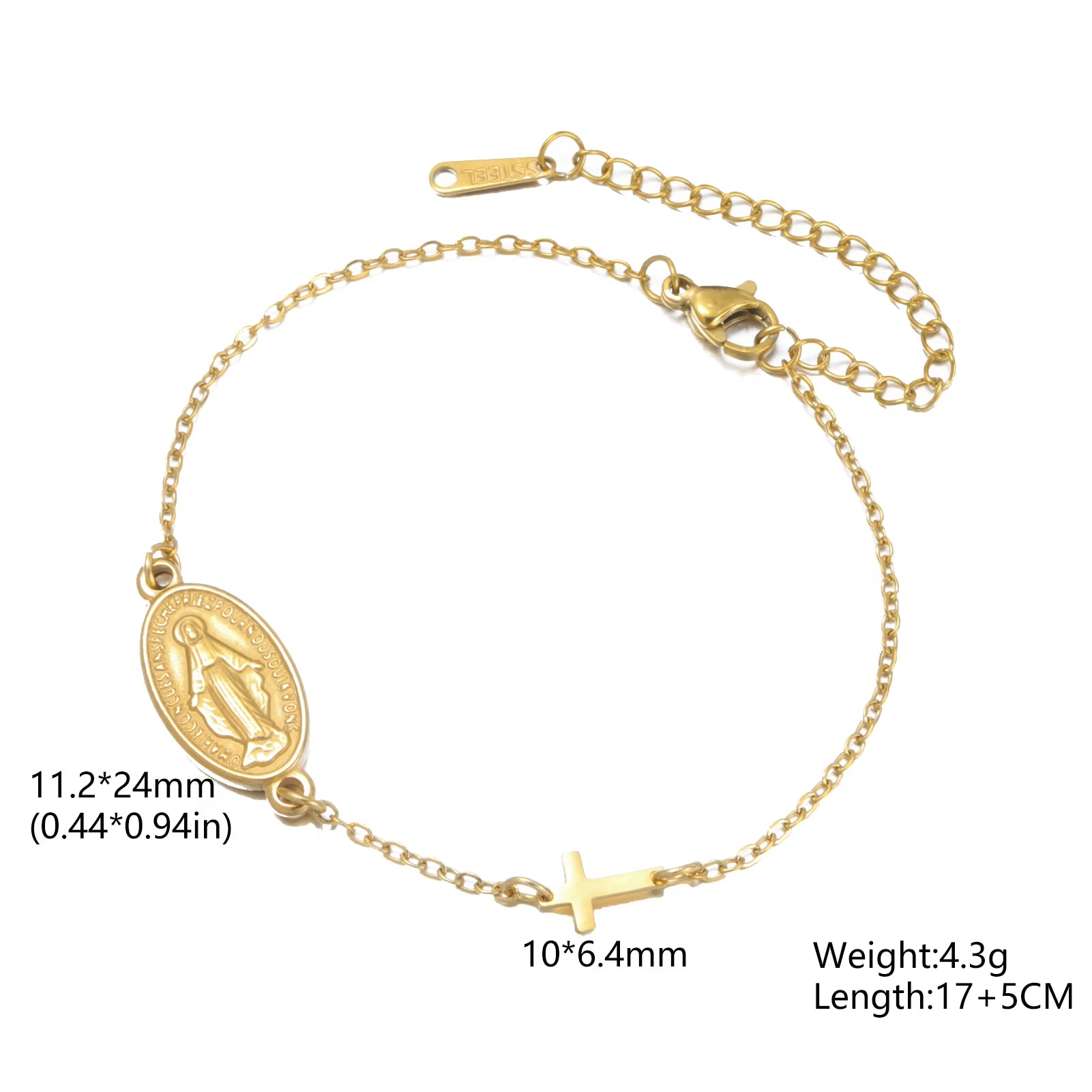 Virgin Mary with Cross Pendant Bracelets Stainless Steel Beads Chain Bracelets for Women Religious Amulet Jewelry Gifts