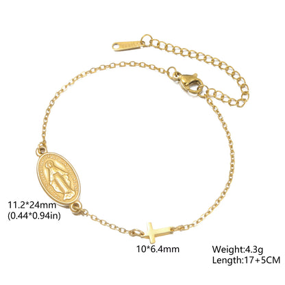 Virgin Mary with Cross Pendant Bracelets Stainless Steel Beads Chain Bracelets for Women Religious Amulet Jewelry Gifts