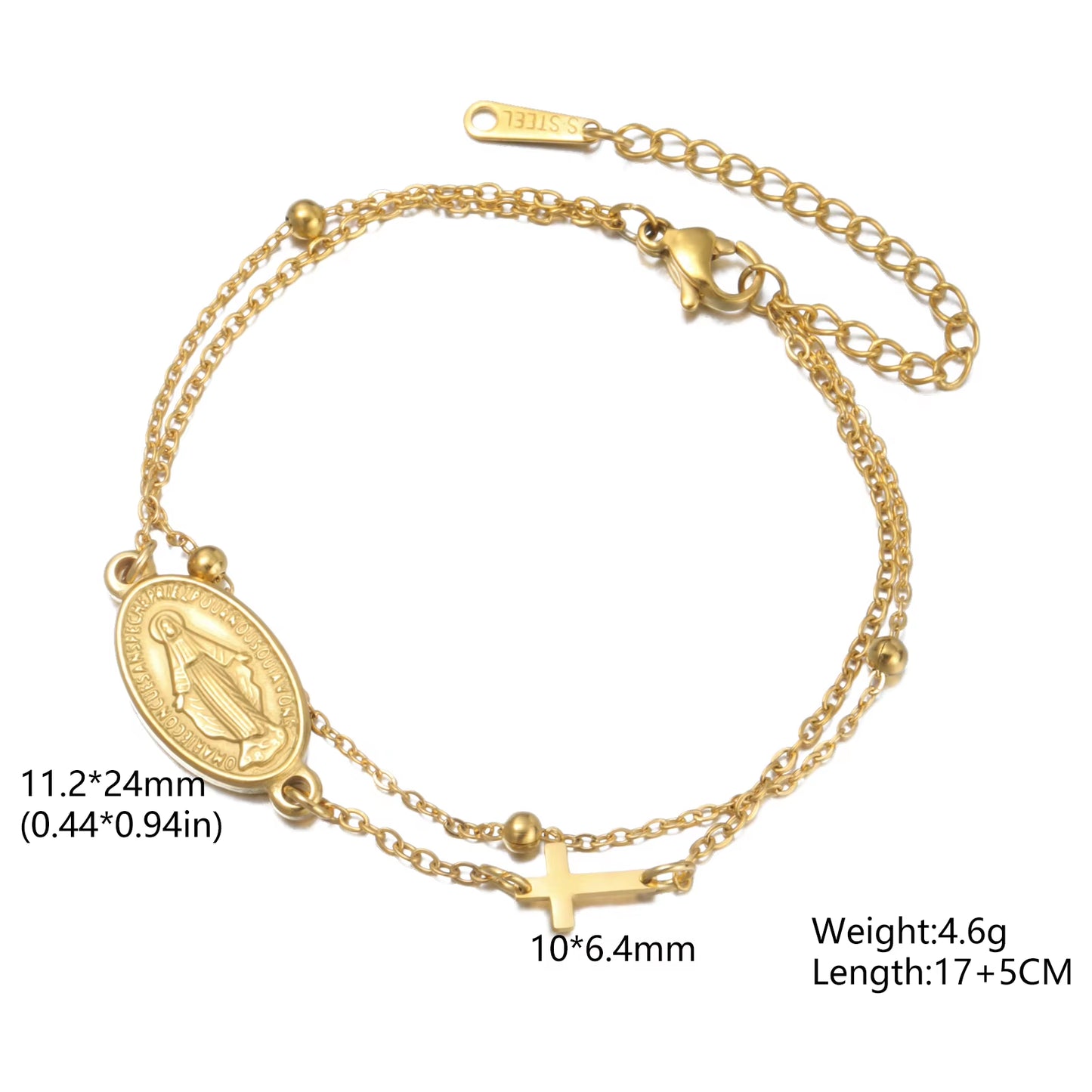 Virgin Mary with Cross Pendant Bracelets Stainless Steel Beads Chain Bracelets for Women Religious Amulet Jewelry Gifts