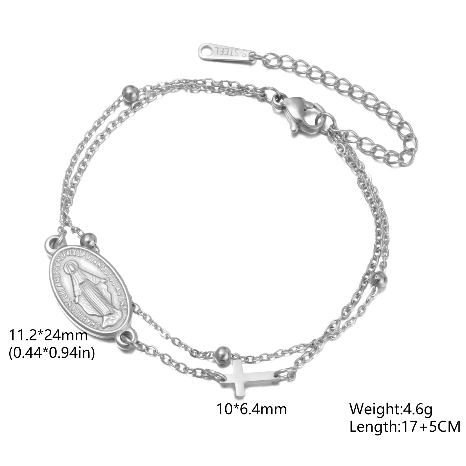 Virgin Mary with Cross Pendant Bracelets Stainless Steel Beads Chain Bracelets for Women Religious Amulet Jewelry Gifts