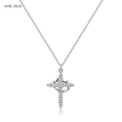 Cubic Zircon Rotatable Crown Cross Pendant Necklaces Classic Stainless Steel Chain Banquet Party Jewelry for Women Men