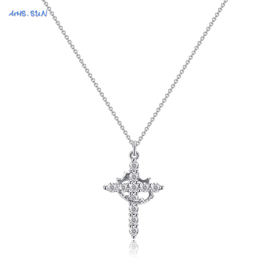 Cubic Zircon Rotatable Crown Cross Pendant Necklaces Classic Stainless Steel Chain Banquet Party Jewelry for Women Men