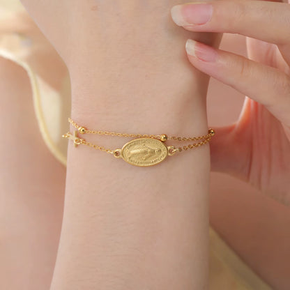 Virgin Mary with Cross Pendant Bracelets Stainless Steel Beads Chain Bracelets for Women Religious Amulet Jewelry Gifts