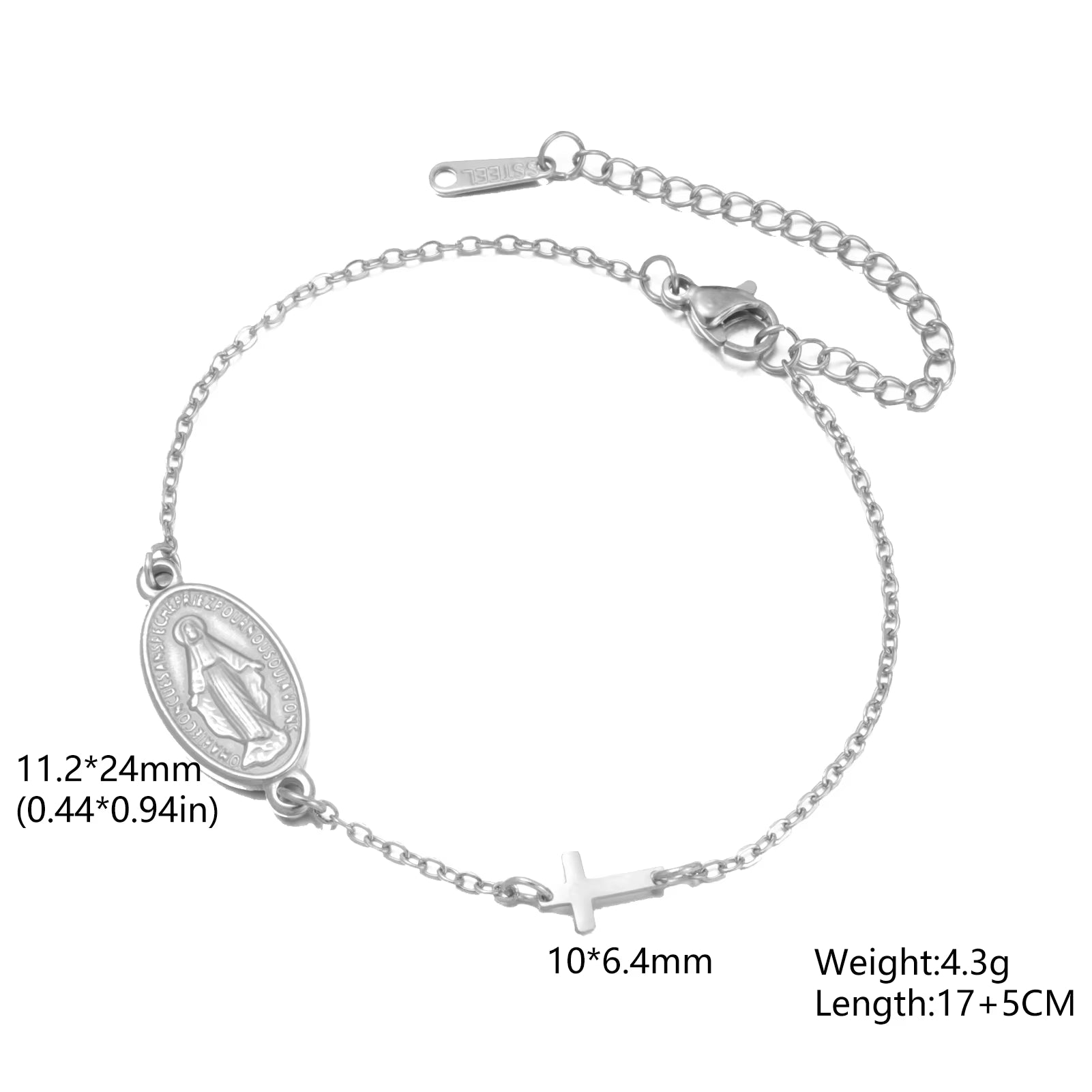 Virgin Mary with Cross Pendant Bracelets Stainless Steel Beads Chain Bracelets for Women Religious Amulet Jewelry Gifts