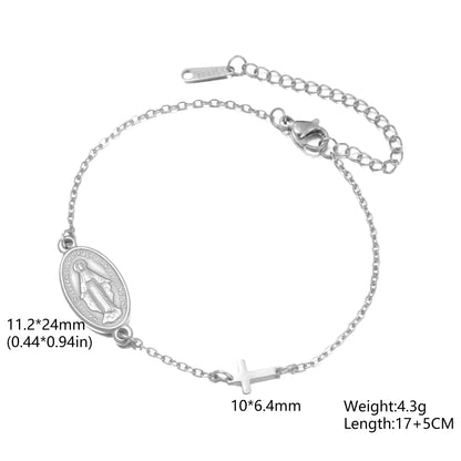 Virgin Mary with Cross Pendant Bracelets Stainless Steel Beads Chain Bracelets for Women Religious Amulet Jewelry Gifts