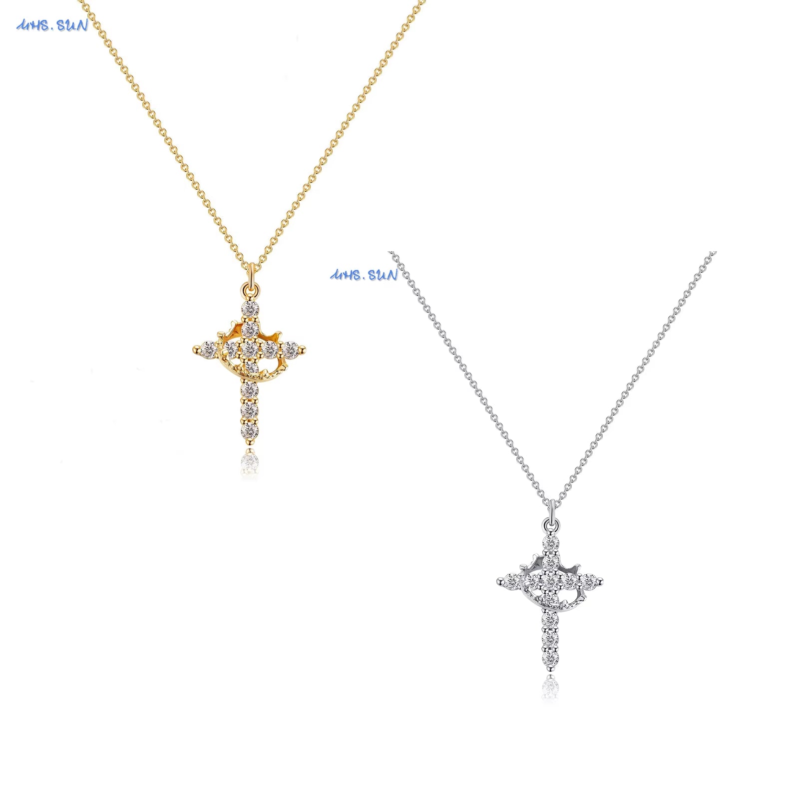 Cubic Zircon Rotatable Crown Cross Pendant Necklaces Classic Stainless Steel Chain Banquet Party Jewelry for Women Men