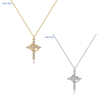 Cubic Zircon Rotatable Crown Cross Pendant Necklaces Classic Stainless Steel Chain Banquet Party Jewelry for Women Men