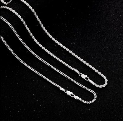 Fashionable Double Chain Set + Cross, Unisex - 3mm Layered Cuban Chain Necklace Set Minimalist Jewellery Gift 20-24 Inches Gift