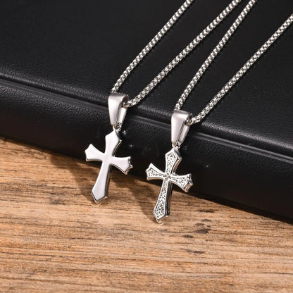 Small Stainless Steel Cross Necklaces, Retro Personality Pendant Accessories, Religion Faith Jewelry Gift