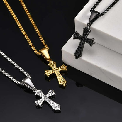 Small Stainless Steel Cross Necklaces, Retro Personality Pendant Accessories, Religion Faith Jewelry Gift