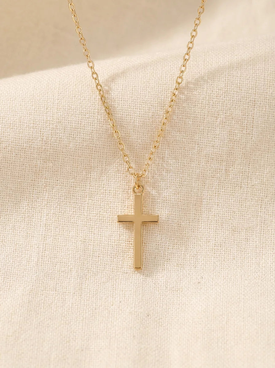 Unisex Rose Gold-Plated Cross Pendant Necklace - Versatile Choker & Sweater Chain for Religious Jewelry Enthusiasts