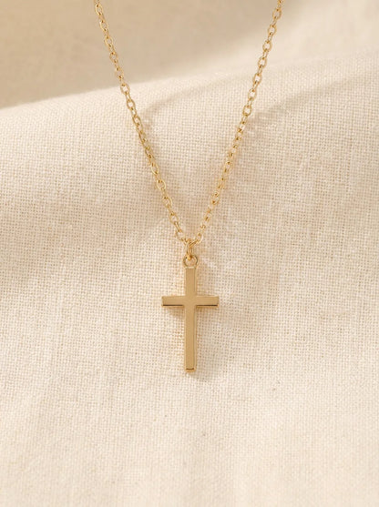 Unisex Rose Gold-Plated Cross Pendant Necklace - Versatile Choker & Sweater Chain for Religious Jewelry Enthusiasts