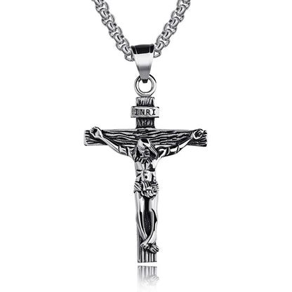 Religious Jesus Cross Stainless Steel Necklace for Men Fashion Gold Silver Color Cross Pendent with Chain Necklace Jewelry Gift