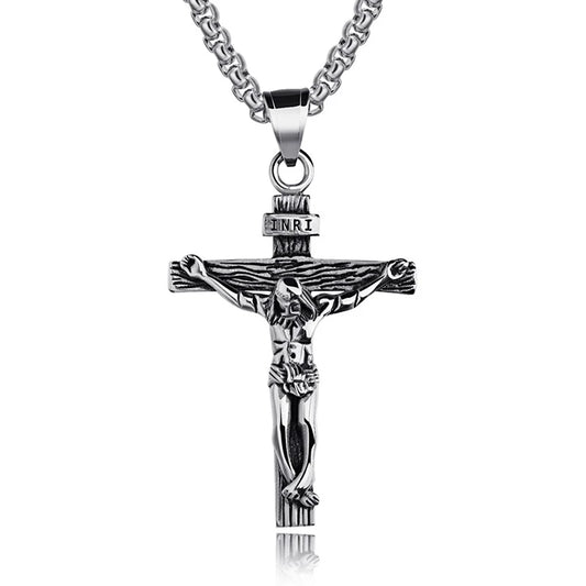 Religious Jesus Cross Stainless Steel Necklace for Men Fashion Gold Silver Color Cross Pendent with Chain Necklace Jewelry Gift
