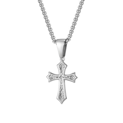 Small Stainless Steel Cross Necklaces, Retro Personality Pendant Accessories, Religion Faith Jewelry Gift