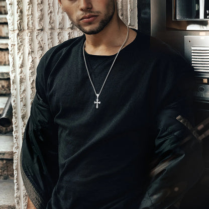 Small Stainless Steel Cross Necklaces, Retro Personality Pendant Accessories, Religion Faith Jewelry Gift