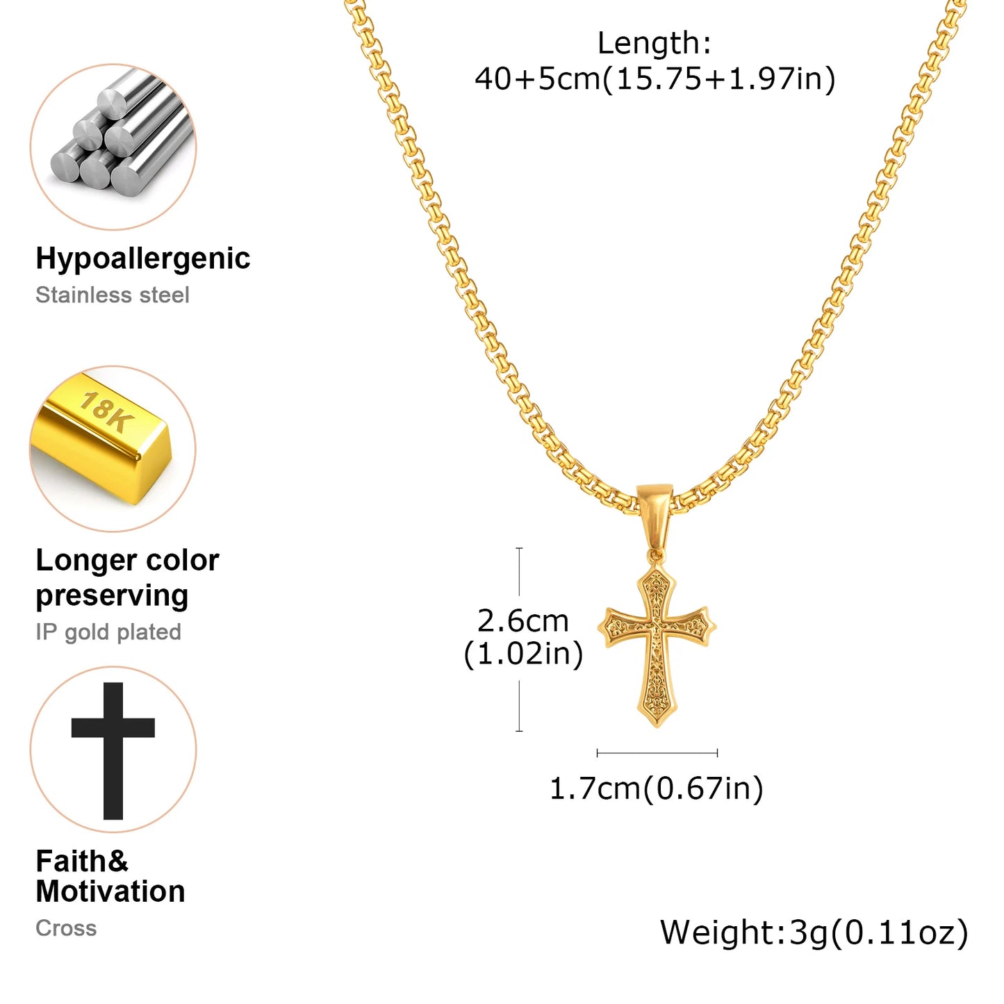 Small Stainless Steel Cross Necklaces, Retro Personality Pendant Accessories, Religion Faith Jewelry Gift