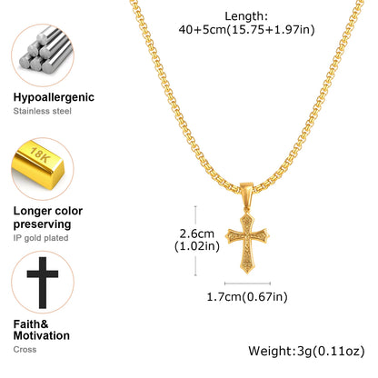 Small Stainless Steel Cross Necklaces, Retro Personality Pendant Accessories, Religion Faith Jewelry Gift