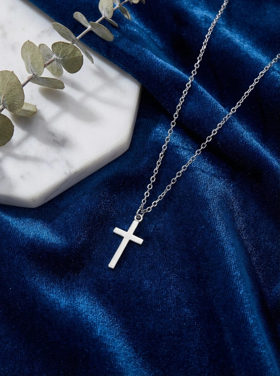 Unisex Rose Gold-Plated Cross Pendant Necklace - Versatile Choker & Sweater Chain for Religious Jewelry Enthusiasts
