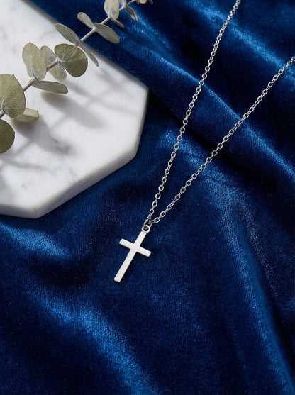 Unisex Rose Gold-Plated Cross Pendant Necklace - Versatile Choker & Sweater Chain for Religious Jewelry Enthusiasts