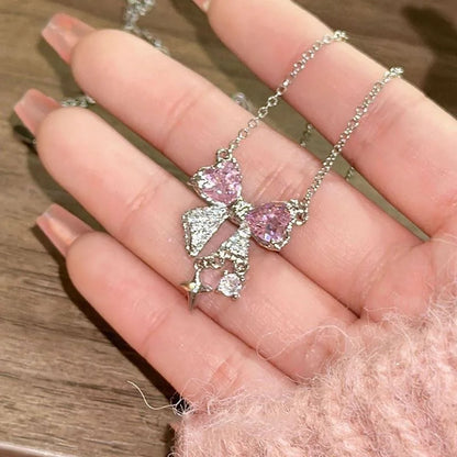 Chic Pink Bow Necklace - Elegant Chain for Effortless Style