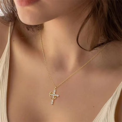 Cubic Zircon Rotatable Crown Cross Pendant Necklaces Classic Stainless Steel Chain Banquet Party Jewelry for Women Men